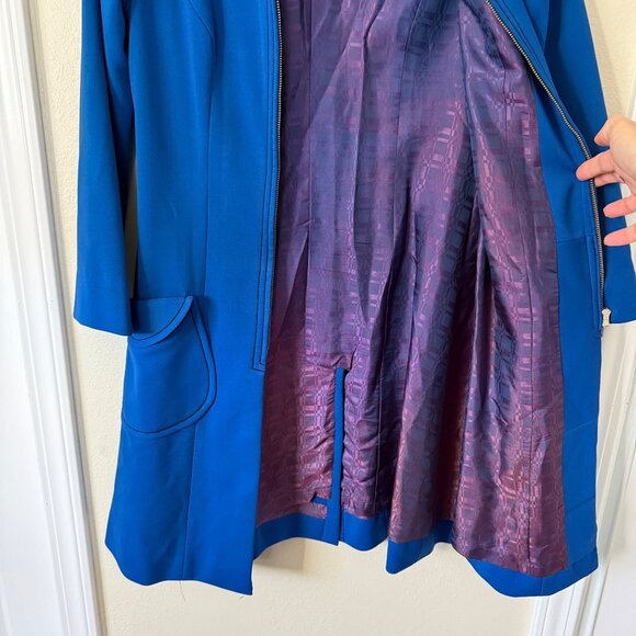 Vintage Retro Blue Long-Sleeve Dress / Jacket By Korean Dress Maker Size M - Picture 7 of 10